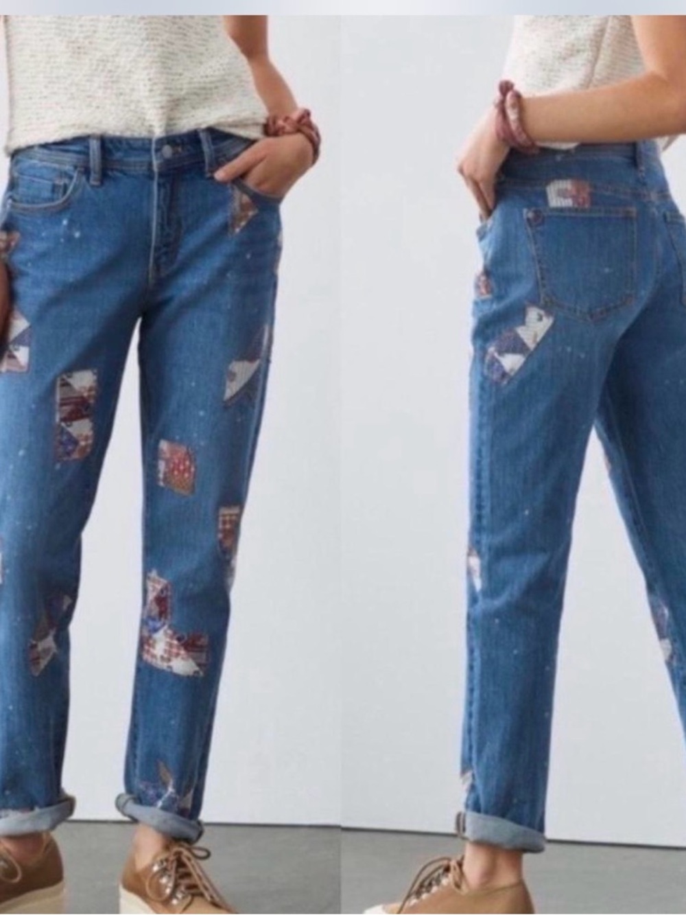 Nwt Pilcro the Letterpress Anthropologie 27  Patchwork Blue Jeans Slim Boyfriend